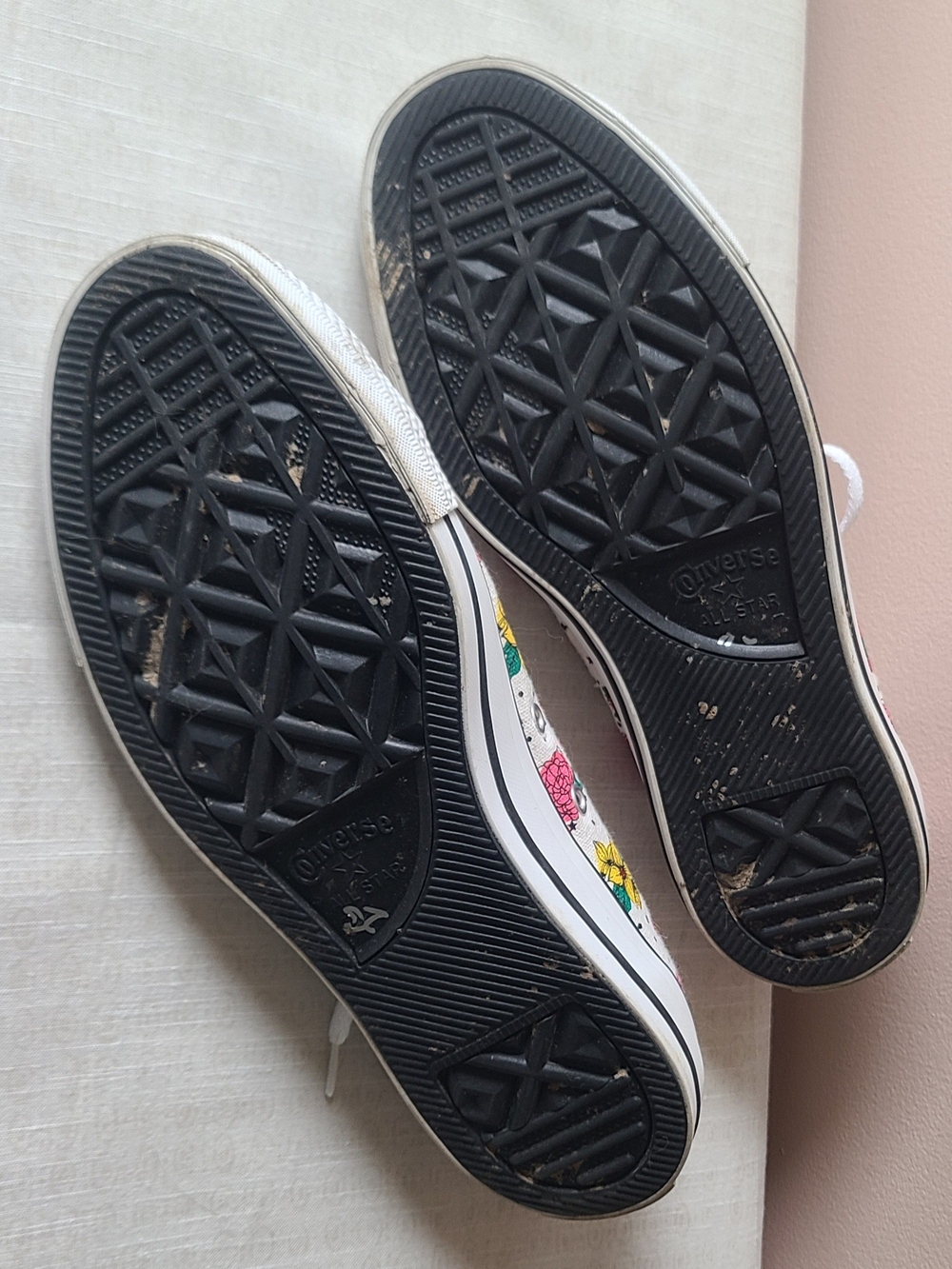 Canvas Floral Lace-Up Sneakers - White with Pink & Yellow Flowers - Picture 2 of 2